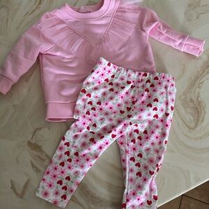 Cat & Jack Pink Ruffle Top and Heart Leggings Set